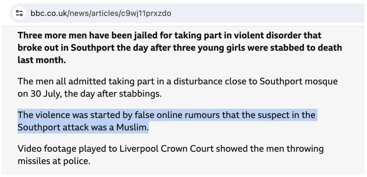 Misinformation amidst the Southport Terror